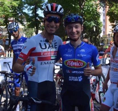 Orlando Pitzanti preparatore fisico e fabio aru ai campionati italiani di ciclismo professionisti